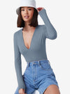 Basic Plunging Neck Solid Fitted Bodysuit