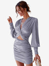 Glamaker Twist Front Ruched Satin Dress