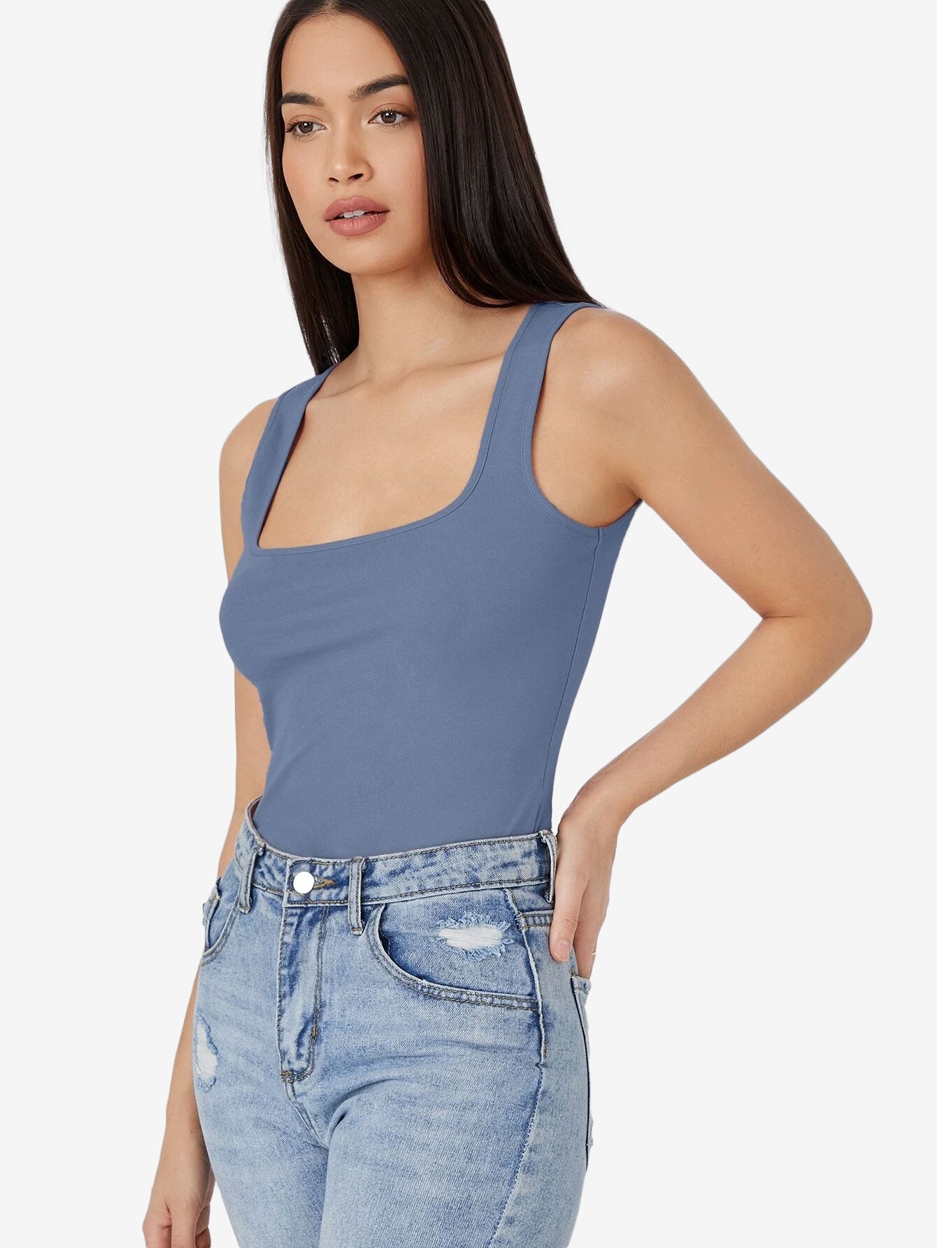 Basics Scoop Neck Solid Tank Top