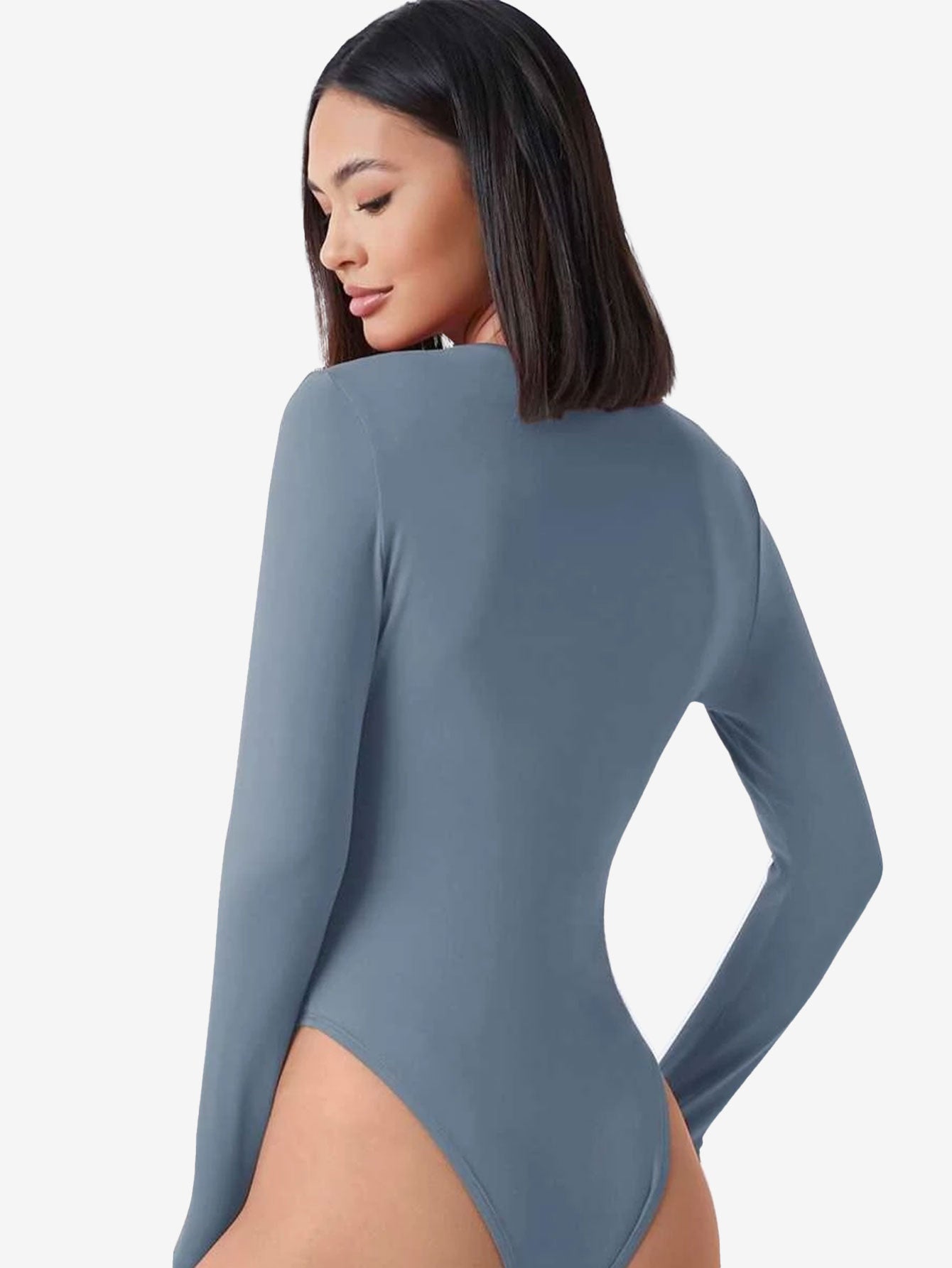 Basic Plunging Neck Solid Fitted Bodysuit