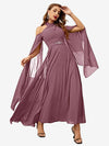 Halterneck Split Sleeve Chiffon A-Line Dress