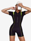 Contrast Binding Zipper Front One Piece Swimsuit