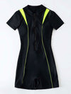 Contrast Binding Zipper Front One Piece Swimsuit