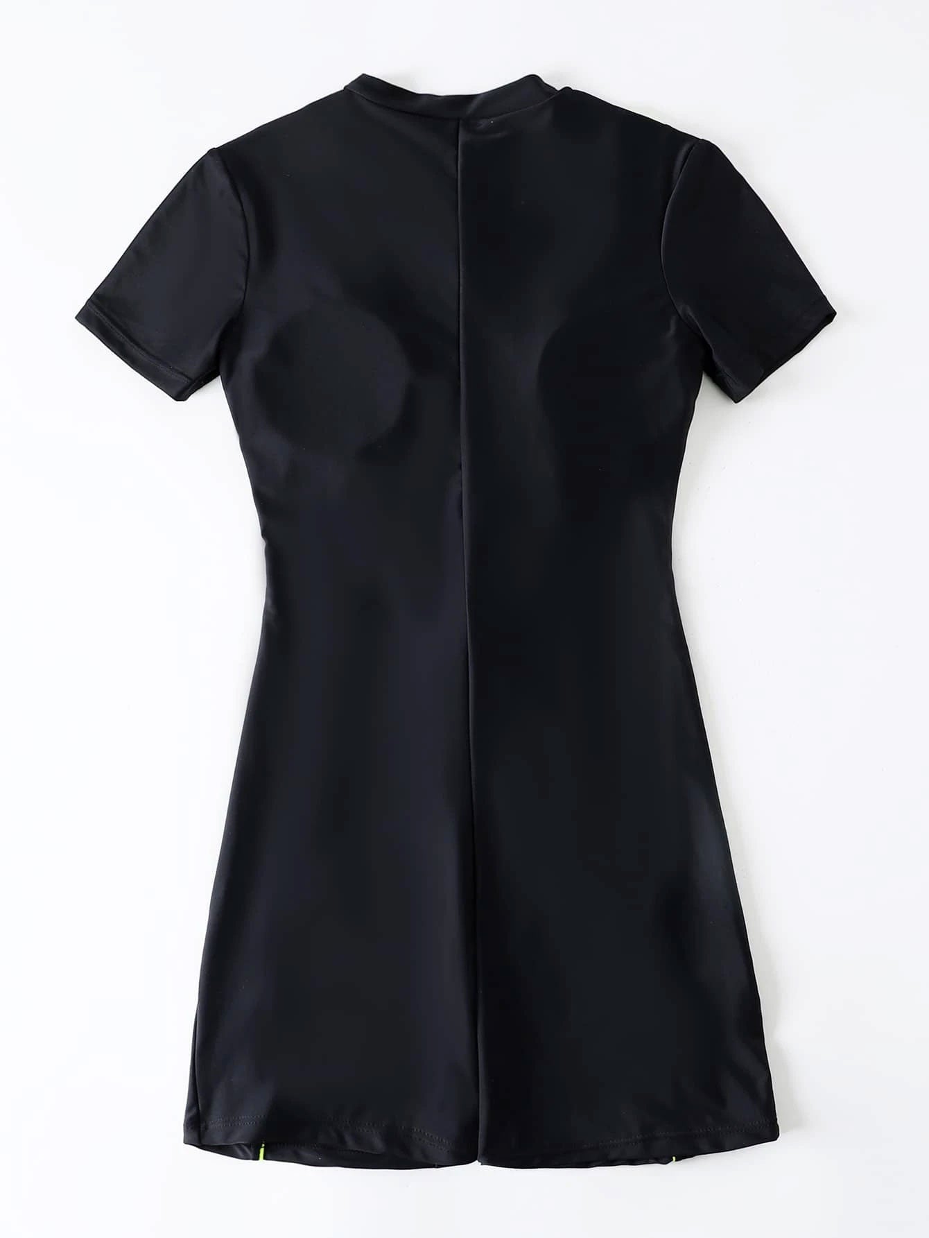 Contrast Binding Zipper Front One Piece Swimsuit