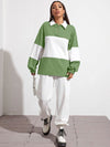 Button Half Placket Colorblock Sweatshirt