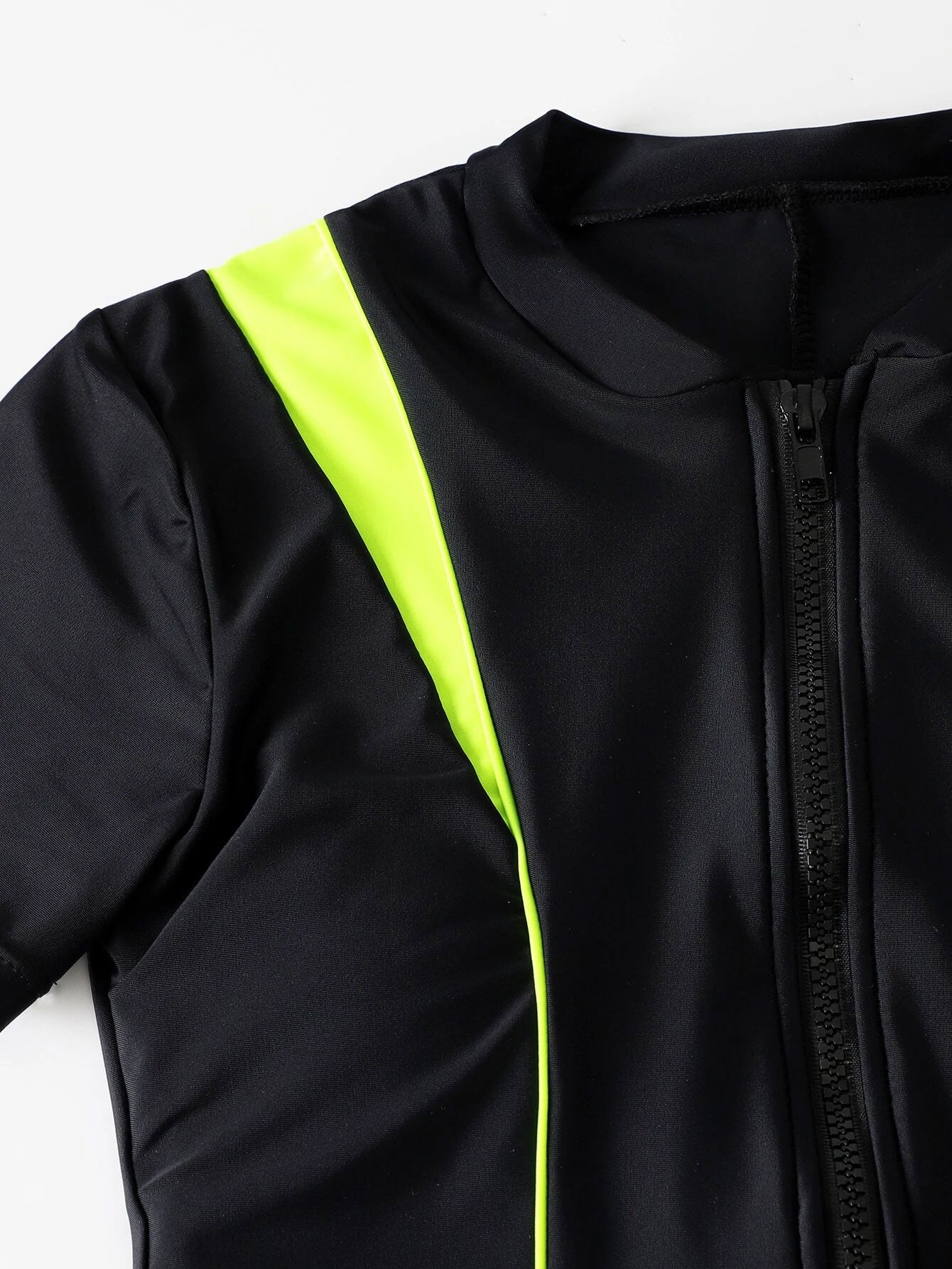 Contrast Binding Zipper Front One Piece Swimsuit