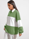 Button Half Placket Colorblock Sweatshirt