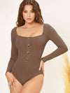 Button Front Backless Square Neck Bodysuit