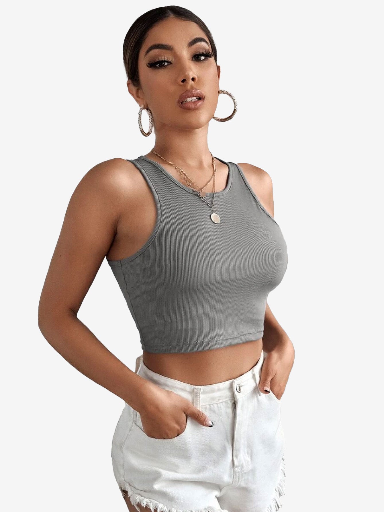 Basics Rib-knit Crop Tank Top