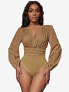Charming Lantern Sleeve Ruched Bodysuit