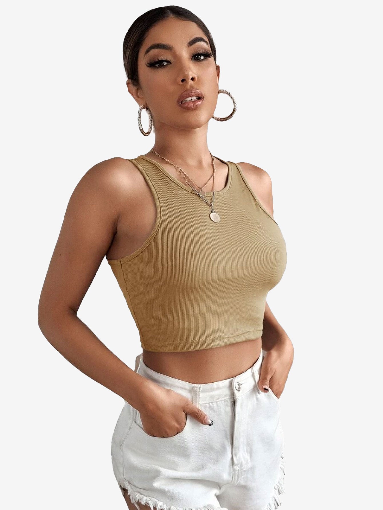 Basics Rib-knit Crop Tank Top