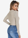 Button Half Placket Ribbed Knit Crop Sweater