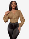 Charming Lantern Sleeve Ruched Bodysuit