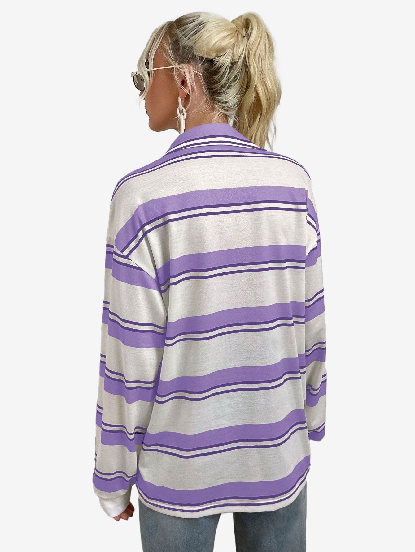Bubblegum Striped Pocket Patched Drop Shoulder Sweatshirt