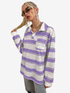 Bubblegum Striped Pocket Patched Drop Shoulder Sweatshirt
