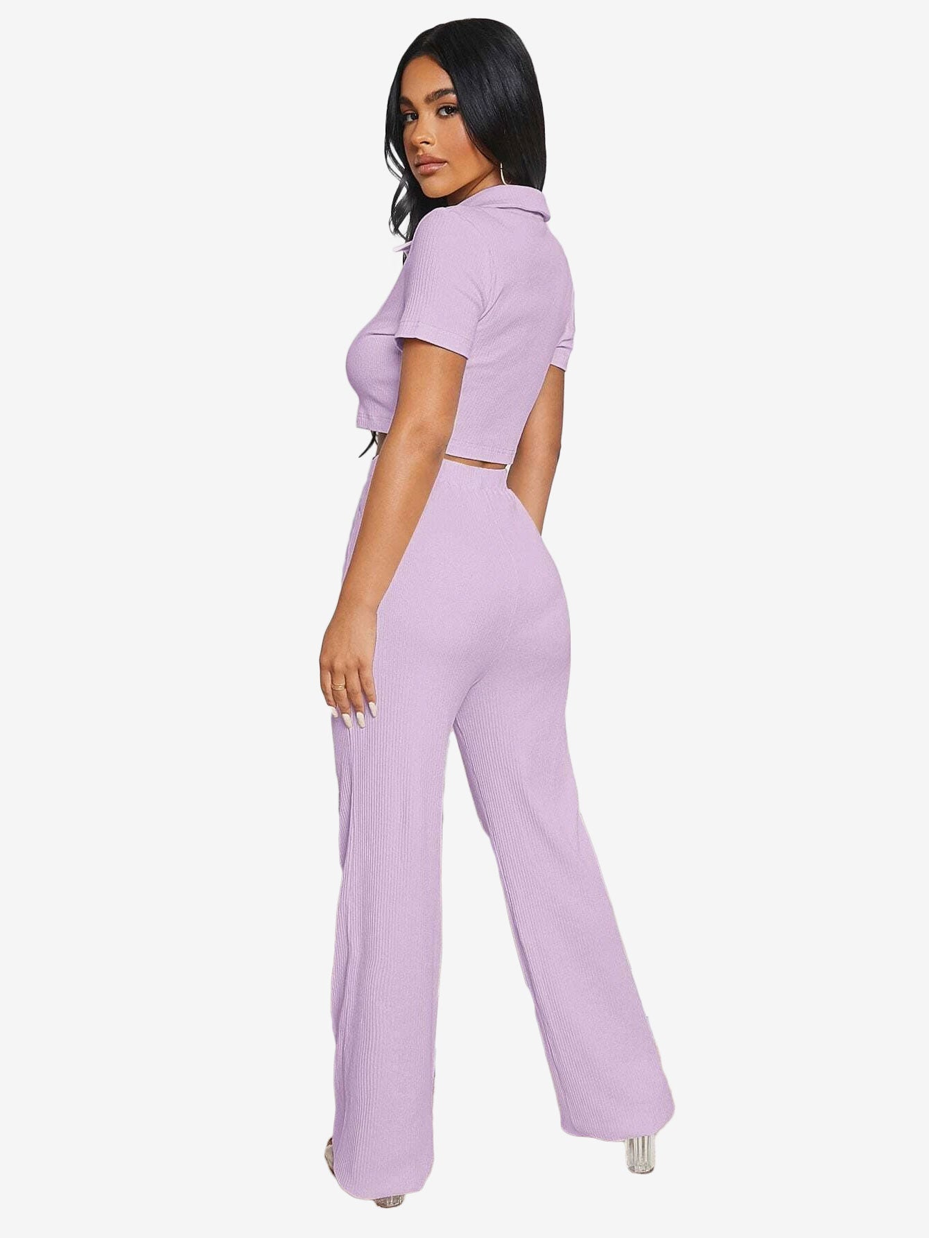 Button Half Placket Rib-knit Crop Top