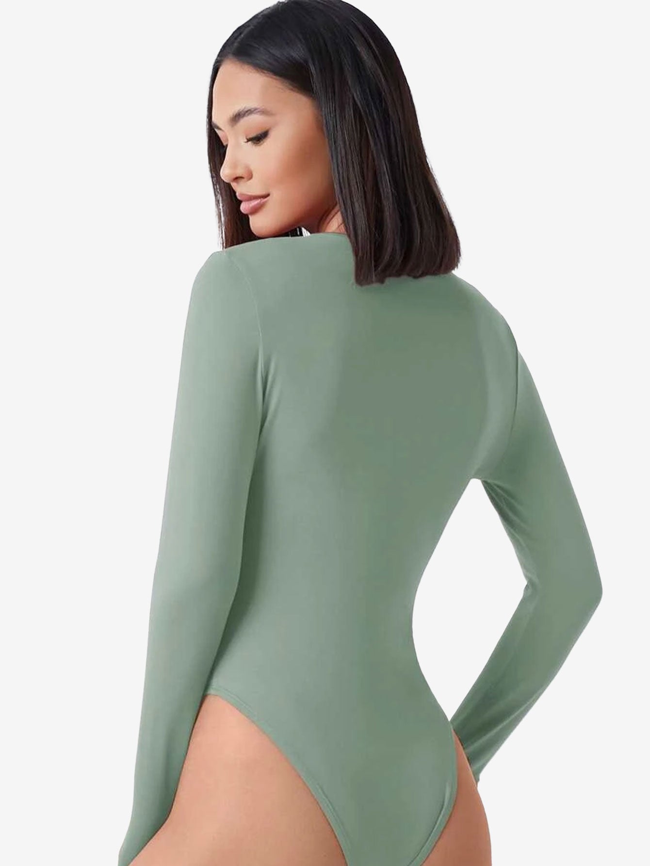 Basic Plunging Neck Solid Fitted Bodysuit