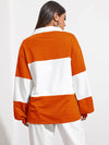 Button Half Placket Colorblock Sweatshirt