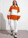 Button Half Placket Colorblock Sweatshirt
