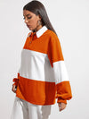 Button Half Placket Colorblock Sweatshirt