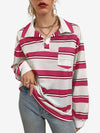 Bubblegum Striped Pocket Patched Drop Shoulder Sweatshirt