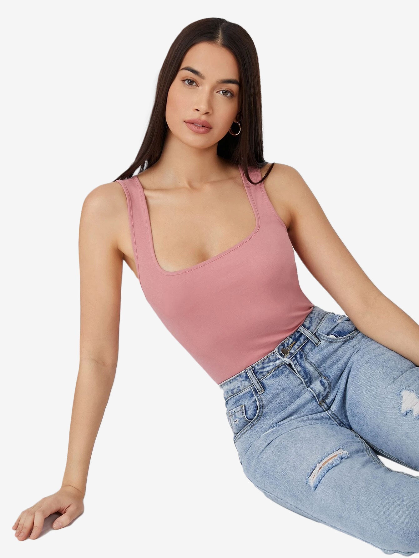 Basics Scoop Neck Solid Tank Top