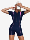 Contrast Binding Zipper Front One Piece Swimsuit