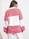 Button Half Placket Colorblock Sweatshirt