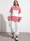 Button Half Placket Colorblock Sweatshirt