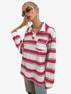 Bubblegum Striped Pocket Patched Drop Shoulder Sweatshirt