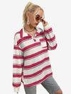 Bubblegum Striped Pocket Patched Drop Shoulder Sweatshirt