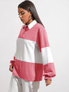Button Half Placket Colorblock Sweatshirt