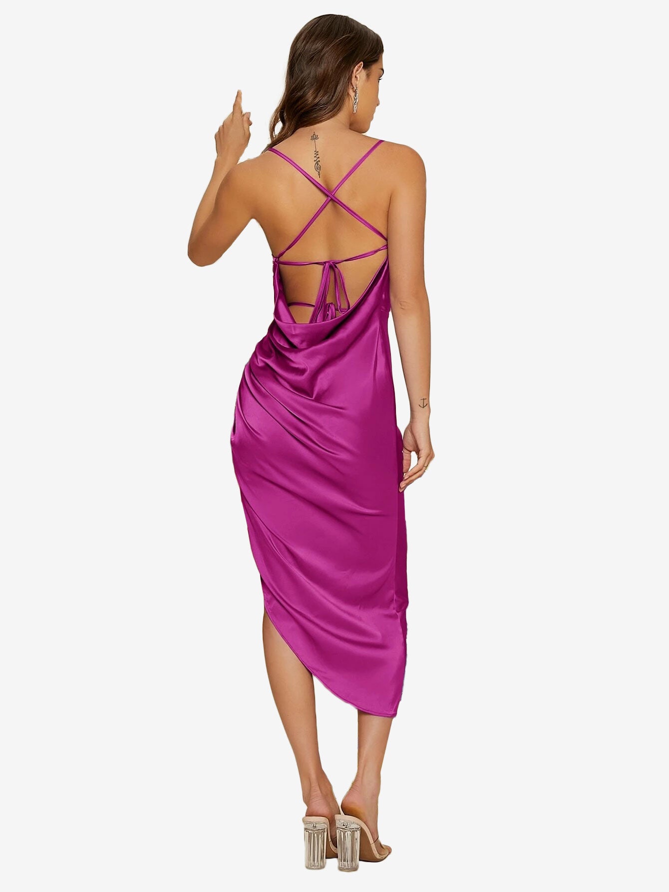 Crisscross Tie Back Draped Split Thigh Dress