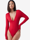 Basic Plunging Neck Solid Fitted Bodysuit