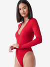 Basic Plunging Neck Solid Fitted Bodysuit