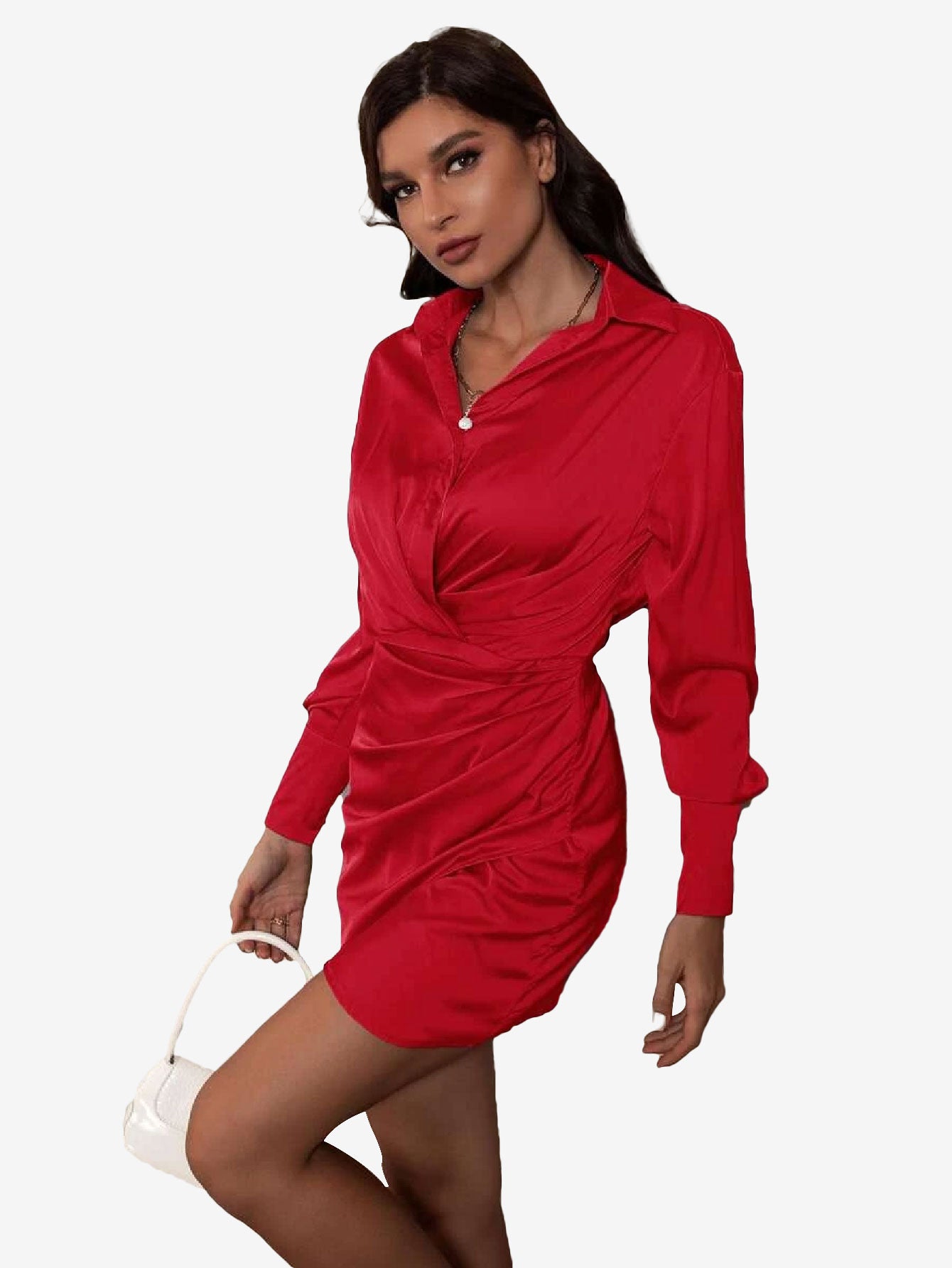 Arouse Ruched Front Tulip Hem Shirt Dress