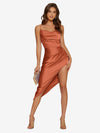 Crisscross Tie Back Draped Split Thigh Dress