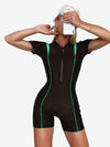 Contrast Binding Zipper Front One Piece Swimsuit