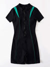 Contrast Binding Zipper Front One Piece Swimsuit